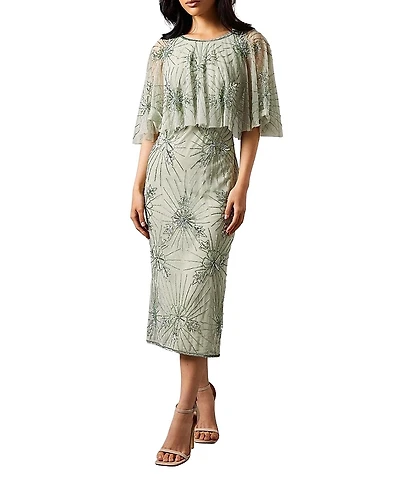 Coast Floral Embellished Cape Midi Dress