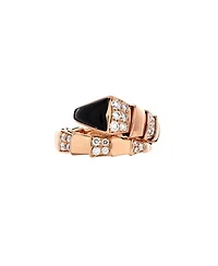 Pre-Owned Bvlgari Wide Serpenti Viper One-Coil Ring 18K Rose Gold with Onyx and Semi Pave Diamonds