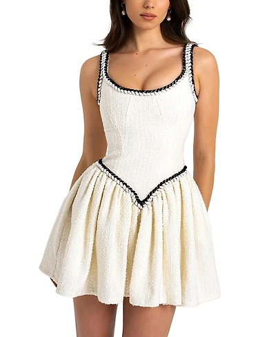 Miss Circle Coco Boucle Tweed V Waist Mini Dress