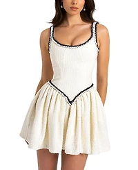 Miss Circle Coco Boucle Tweed V Waist Mini Dress