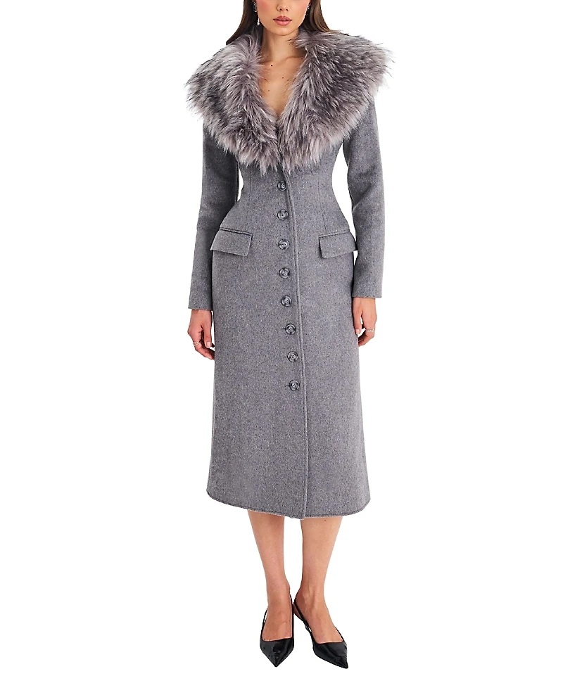 Miss Circle Faye Wool Blend Coat with Removable Faux Fur Collar