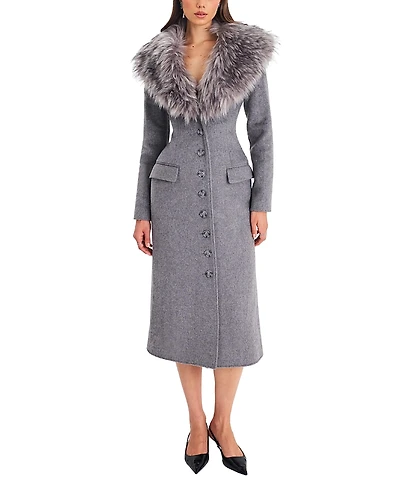 Miss Circle Faye Wool Blend Coat with Removable Faux Fur Collar
