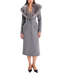 Miss Circle Faye Wool Blend Coat with Removable Faux Fur Collar