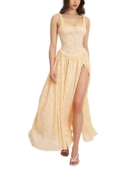 Miss Circle Ulissa Jacquard Drop Waist High Slit Maxi Dress