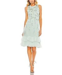 Mac Duggal Embellished Ruffle Tiered High Neck Floral Dress