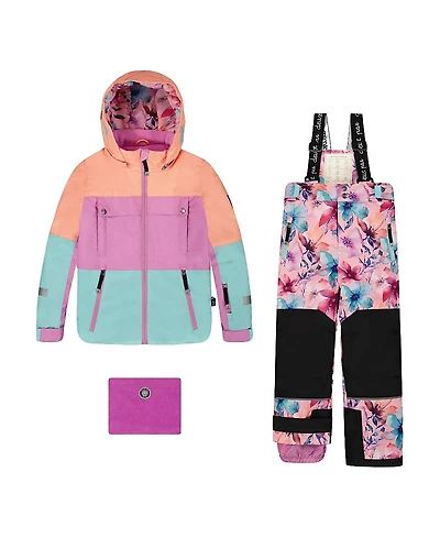 Deux par Girls' Two-Piece Teknik Snowsuit with Colorblocked Jacket - Big Kid