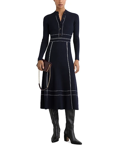 Reiss Button Front Long Sleeve Midi Dress