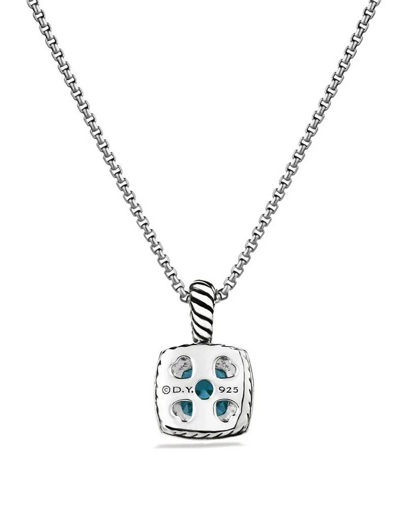 Petite Albion® Pendant Necklace in Sterling Silver with Blue Topaz and Diamonds, 7mm