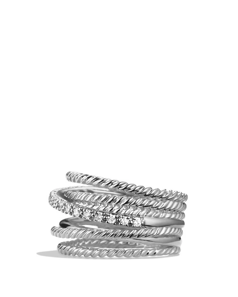 Crossover Wide Ring with Diamonds