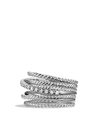 Crossover Wide Ring with Diamonds
