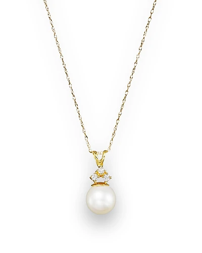 Cultured Freshwater Pearl and Diamond Pendant Necklace