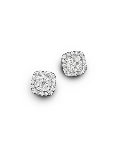 Diamond Cluster Stud Earrings in 14K White Gold, .50 tcw