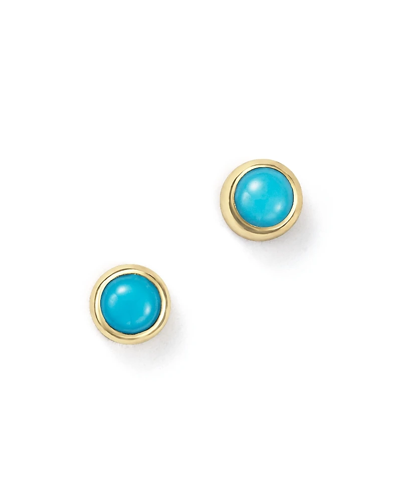 Zoe Chicco 14K Yellow Gold and Bezel Turquoise Stud Earrings