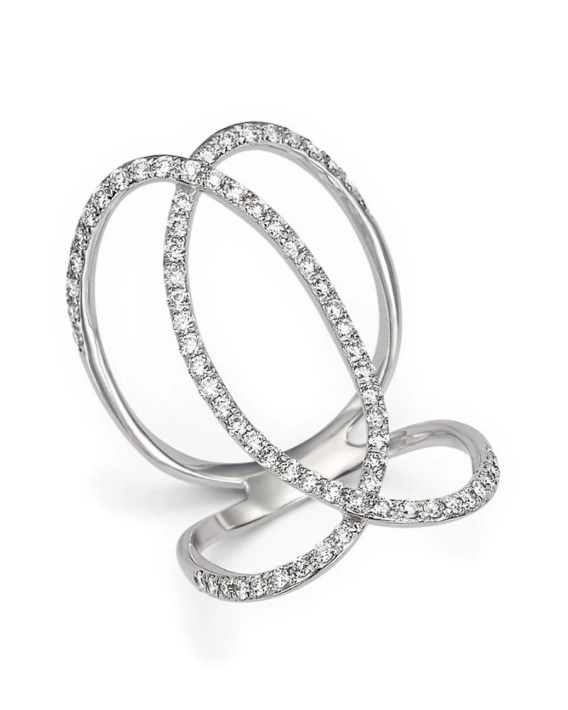 Diamond Crossover Statement Ring in 14K White Gold, .75 tcw
