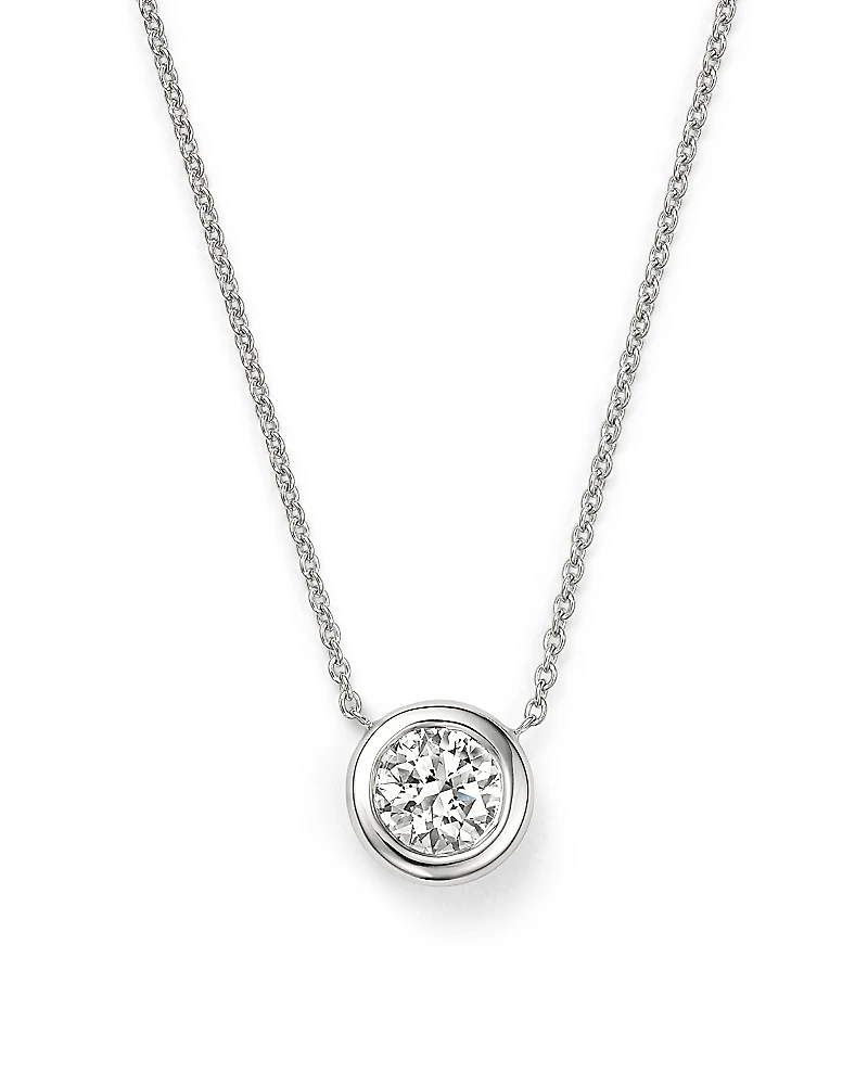 Roberto Coin 18K White Gold Bezel Diamond Solitaire Pendant Necklace, 16