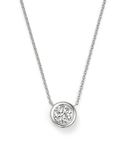 Roberto Coin 18K White Gold Bezel Diamond Solitaire Pendant Necklace, 16