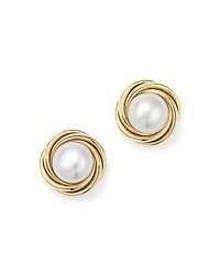 14K Yellow Gold Knot Stud Earrings with Cultured Freshwater Pearls