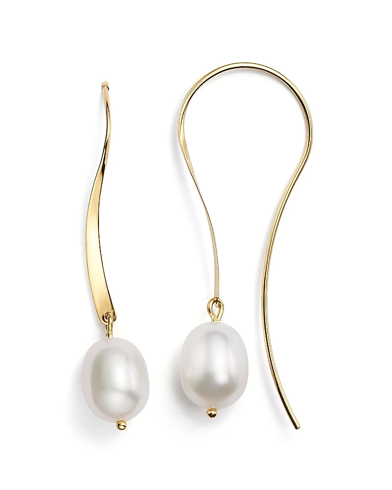 14K Yellow Gold Sweep Drop Earrings with Cultured Freshwater Pearls