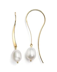 14K Yellow Gold Sweep Drop Earrings with Cultured Freshwater Pearls