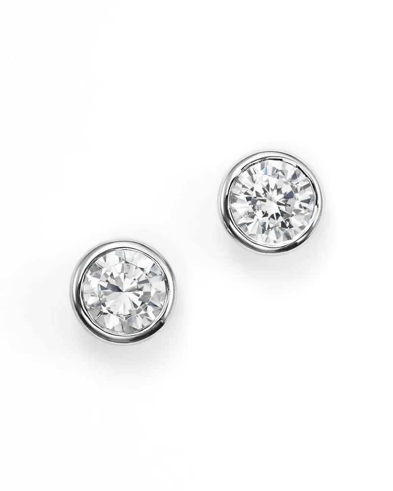 Diamond Bezel Set Stud Earrings 14K White Gold, 0.20-1.0 tcw
