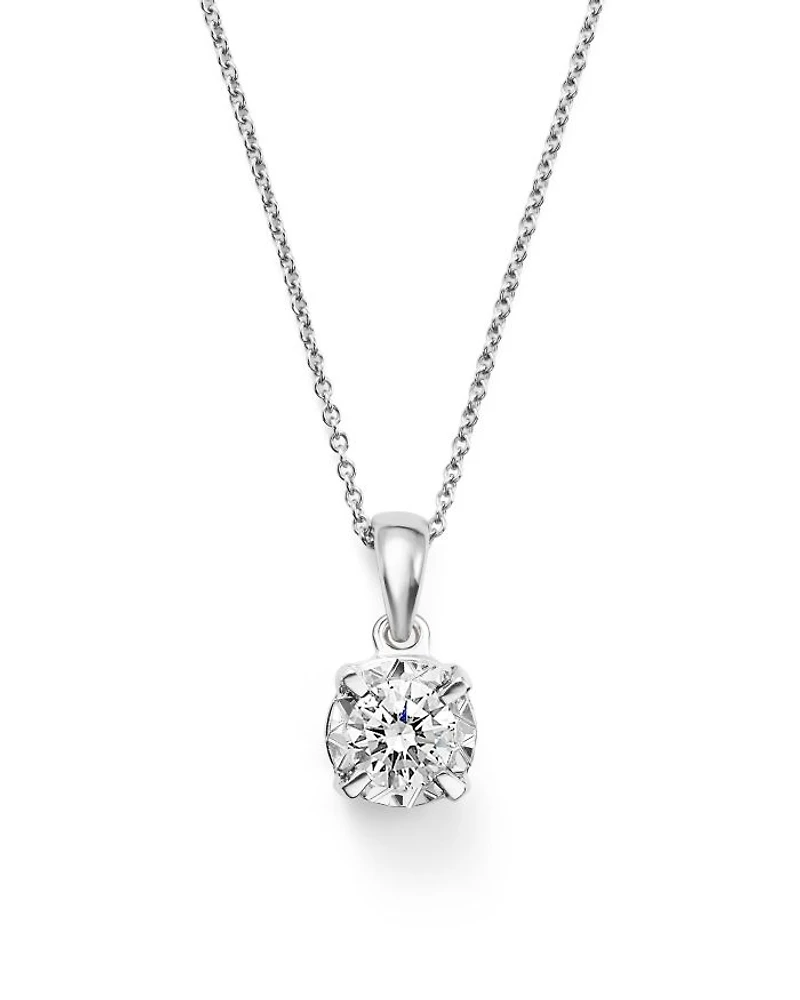 Diamond Solitaire Pendant Necklace in 14K White Gold, 0.30 tcw