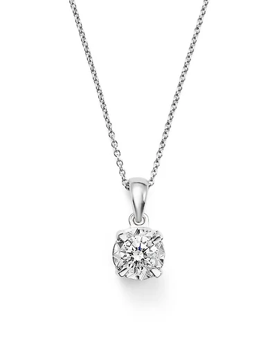 Diamond Solitaire Pendant Necklace in 14K White Gold, 0.30 tcw