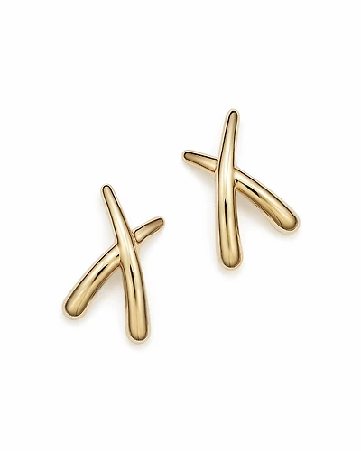 14K Yellow Gold Small X Stud Earrings