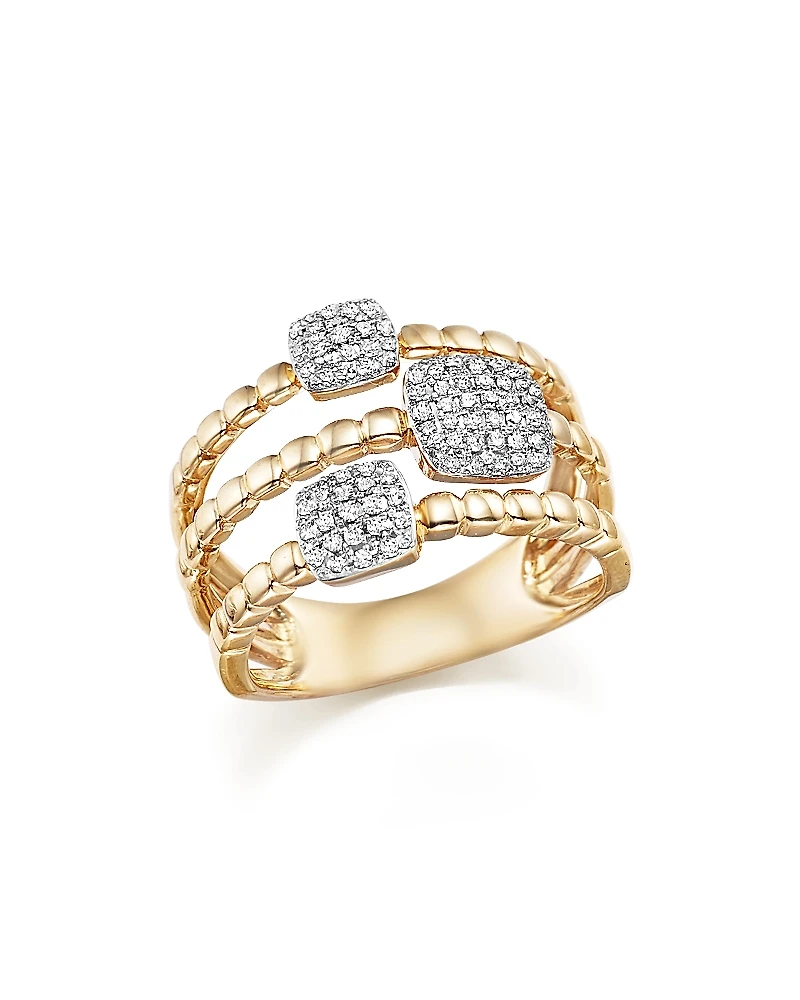 Diamond Pave Triple Row Beaded Band