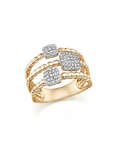 Diamond Pave Triple Row Beaded Band