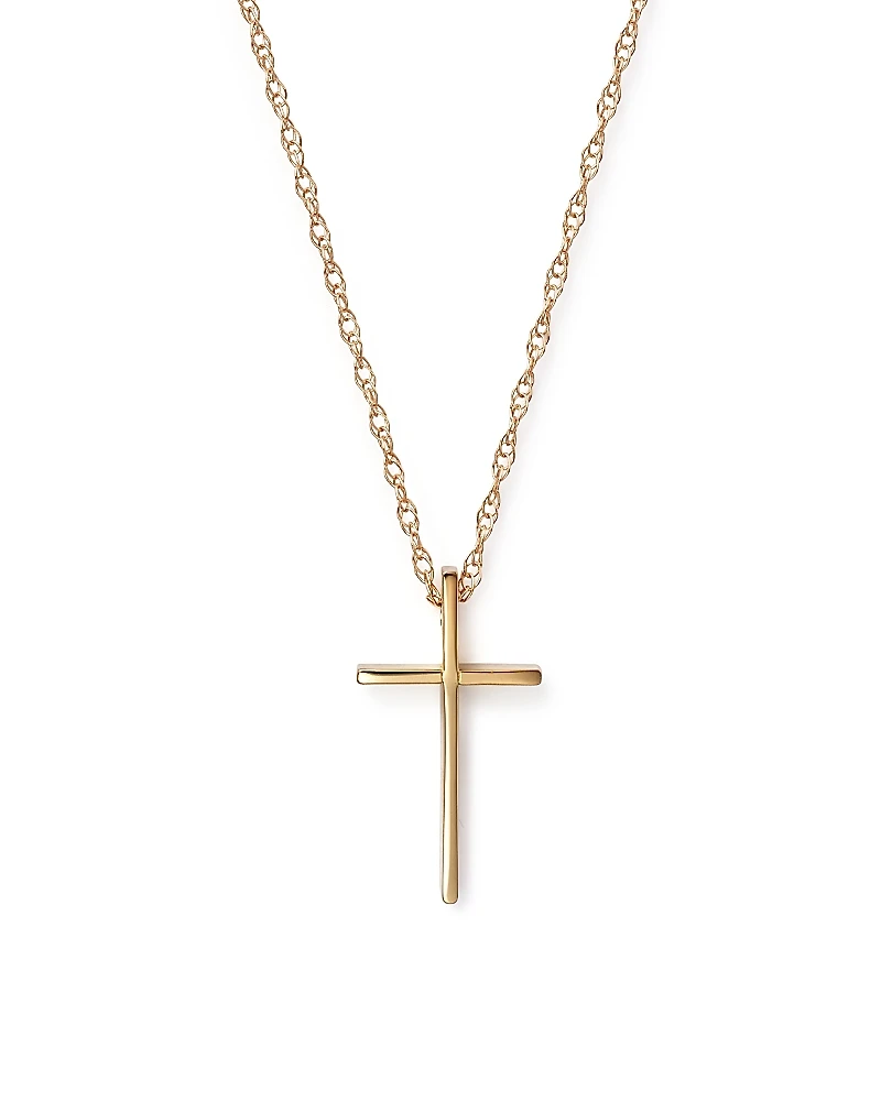 14K Yellow Gold Small Cross Pendant Necklace, 18