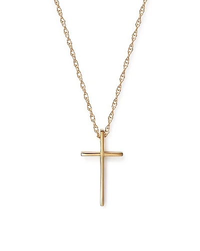 14K Yellow Gold Small Cross Pendant Necklace, 18