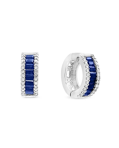 Blue Sapphire and Diamond Hoop Earrings