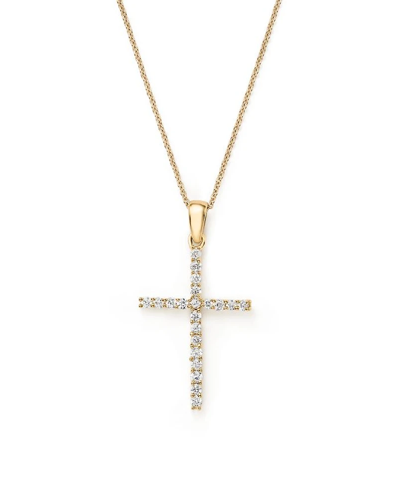Diamond Cross Necklace in 14K Yellow Gold, 0.25 tcw