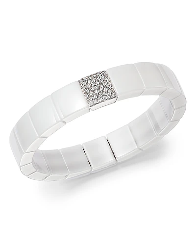 Roberto Demeglio 18K White Gold & White Ceramic Domino Square Stretch Bracelet with Diamonds