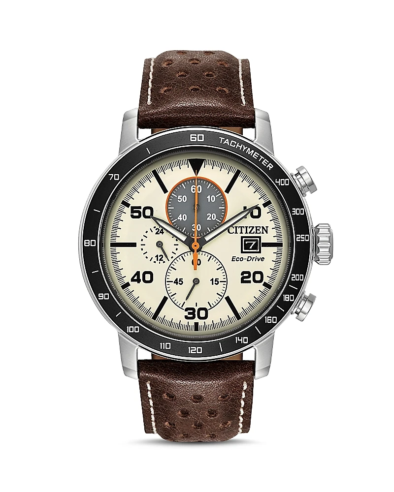 Citizen Men's Leather Strap Watch, 44mm