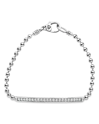 Lagos Sterling Silver Caviar Spark Diamond Bar Chain Bracelet