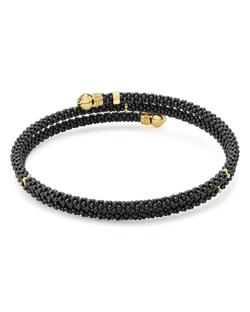 Gold & Black Caviar Collection 18K Gold & Ceramic Three Strand Bracelet