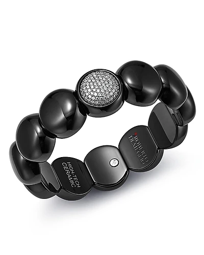Roberto Demeglio 18K White Gold & Black Ceramic Dama Stretch Bracelet with Diamonds