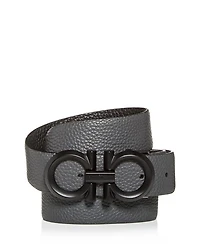 Men's Double Gancini Black Buckle Reversible Leather Belt
