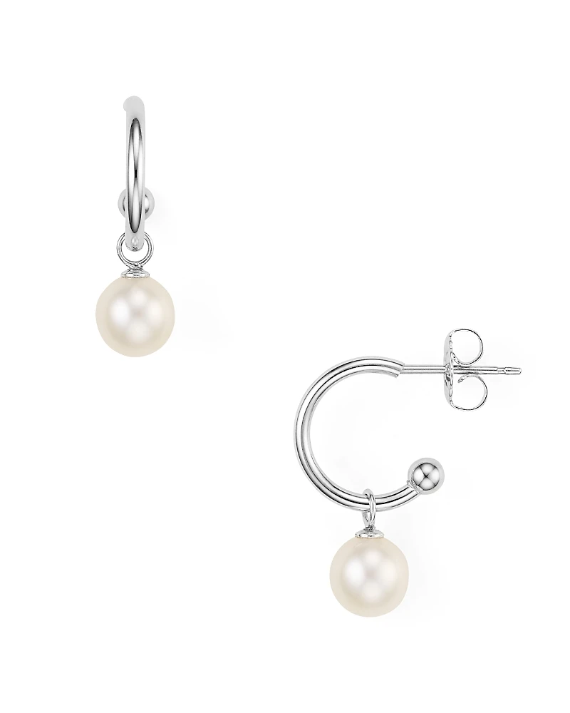 Bloomingdale's Fine Collection Hoop & Cultured Freshwater Pearl Drop Earrings