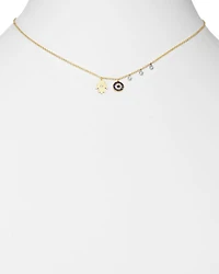 Diamond Hamsa 14K Yellow Gold Evil Eye Necklace, 16"