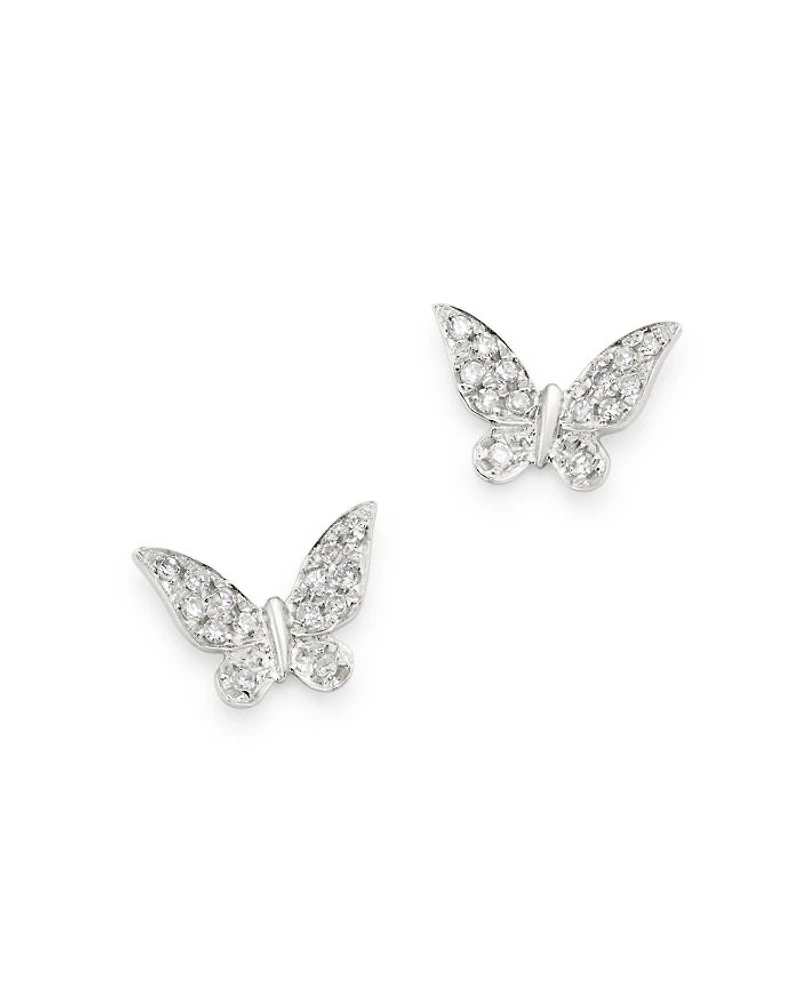 14K White Gold Diamond Butterfly Stud Earrings