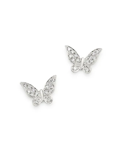 14K White Gold Diamond Butterfly Stud Earrings