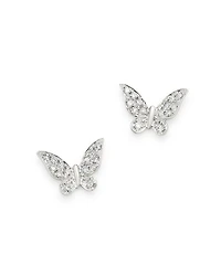 14K White Gold Diamond Butterfly Stud Earrings