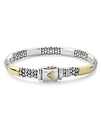 18K Yellow Gold & Sterling Silver High Bar Station Bangle Bracelet