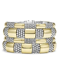 18K Yellow Gold & Sterling Silver High Bar Station Bangle Bracelet