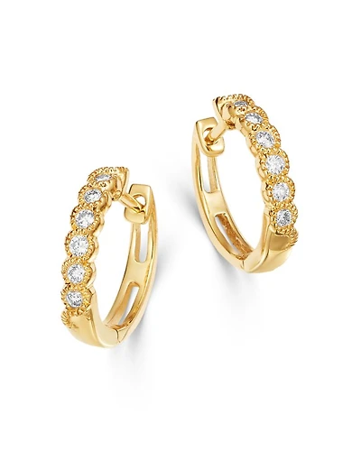 Diamond Milgrain Huggie Hoop Earrings in 14K Yellow Gold, 0.10 tcw