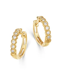 Diamond Milgrain Huggie Hoop Earrings in 14K Yellow Gold, 0.10 tcw