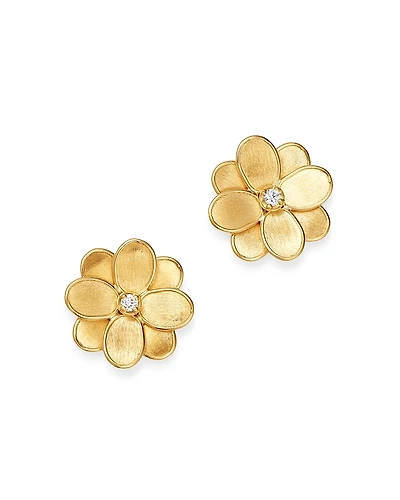 Marco Bicego 18K Yellow Gold Petali Diamond Flower Stud Earrings