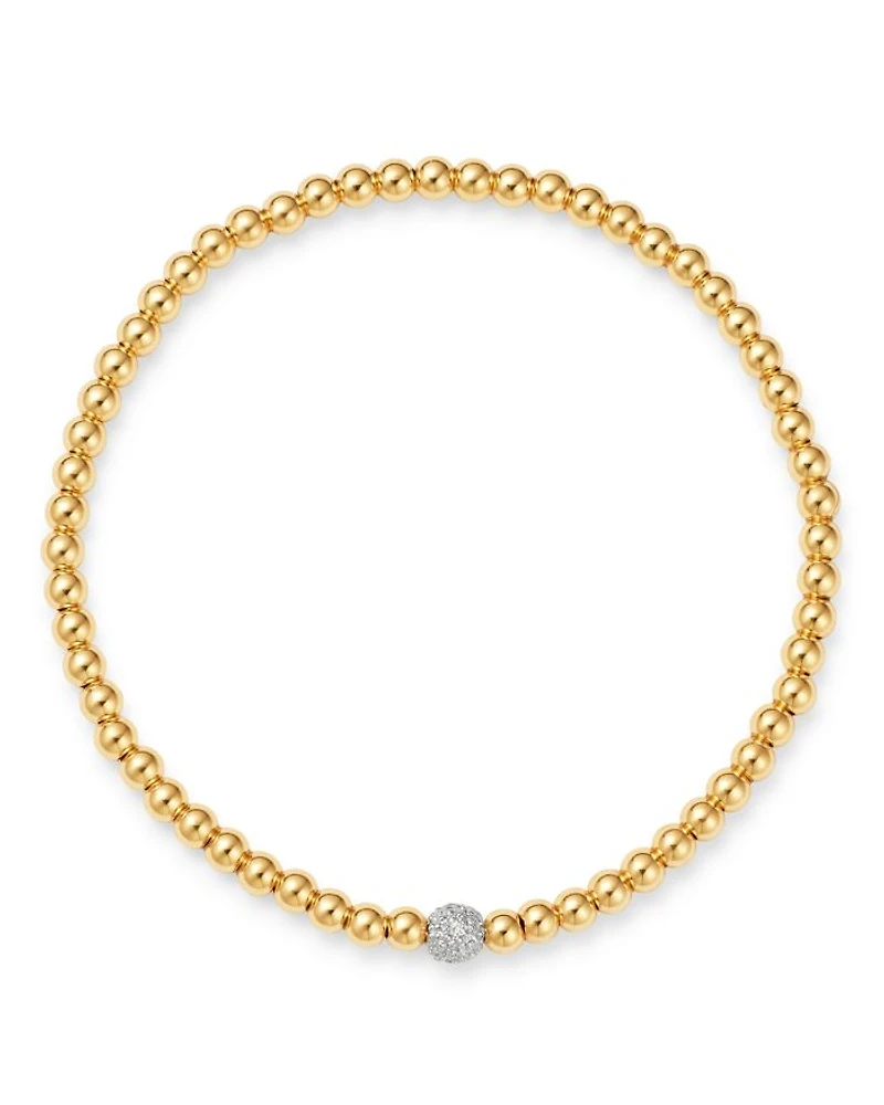 14K Yellow Gold Diamond Accent Bead Bracelet
